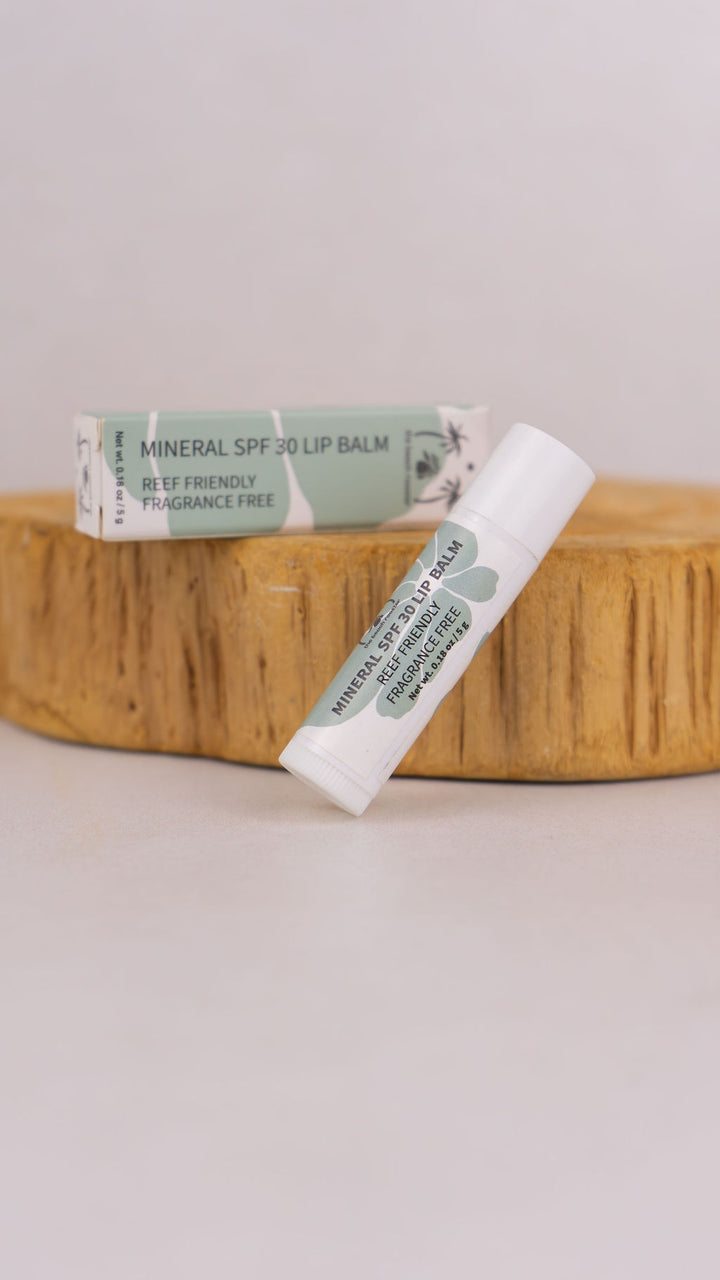 The Beach Rooster SPF 30 Mineral Lip Balm in a studio setting 
