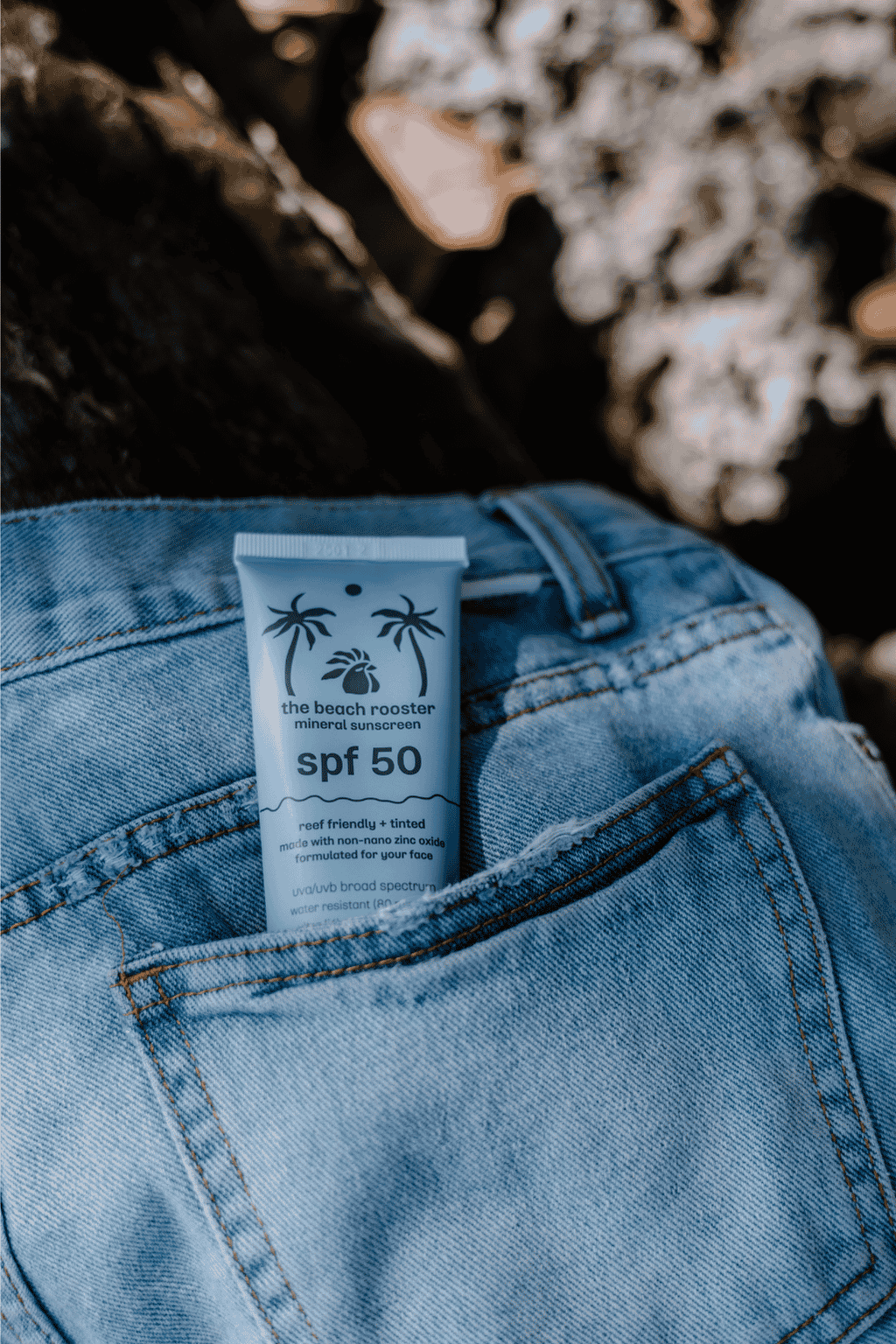 Tinted mineral sunscreen casual in a jeans pocket